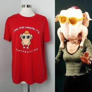 😎 FRIENDS Red Thanksgiving Turkey Wearing Sunglasses and Hat T-Shirt Size XL